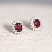 Natural Ruby Stone Diamond Earrings Studs D1.02ct+0.92ct d0.28ct 18K Gold